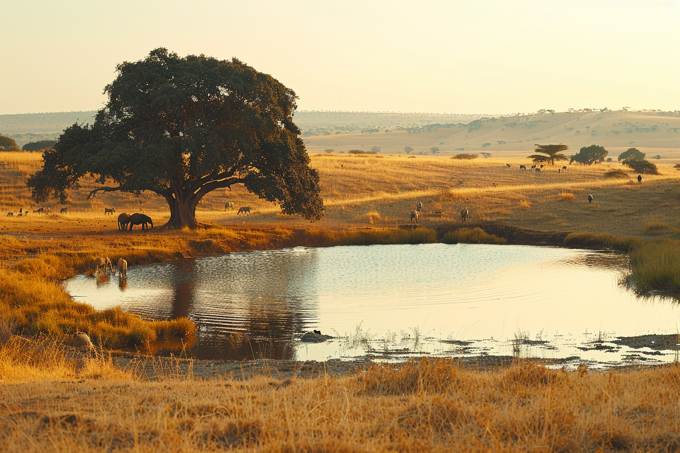 hwange-west_watering-hole_elephants_sunset-scene