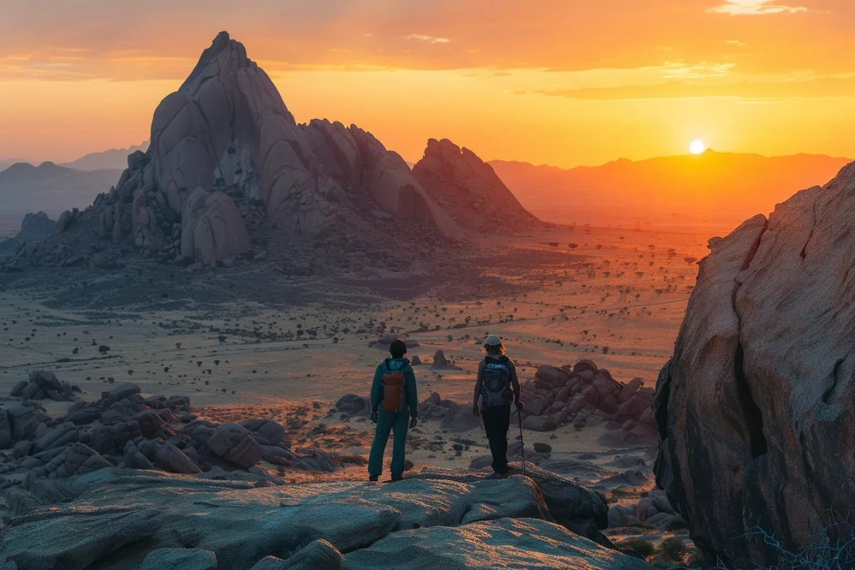 Damaraland Spitzkoppe Sunset Hikers Silhouette — Namibia Buddy Reise