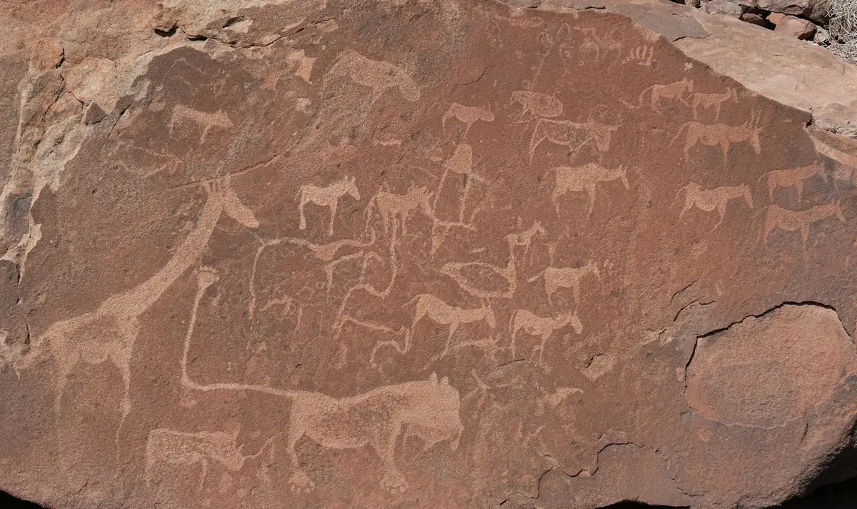 Felsgravuren mit Giraffen in Twyfelfontein, Damaraland